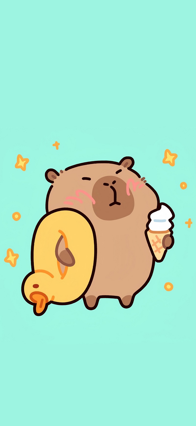 hình nền hài hước capybara ăn kem