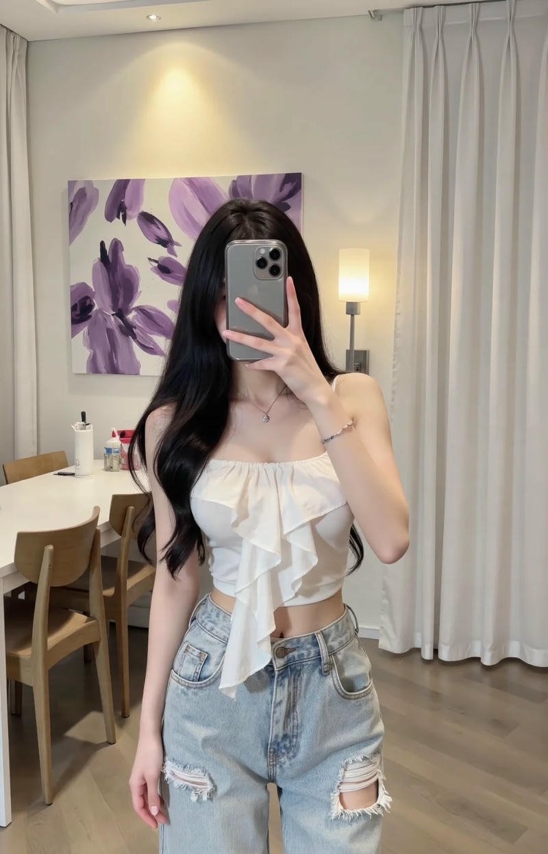 Áo 2 dây mỏng tang lộ ngực hồng hào dâm
