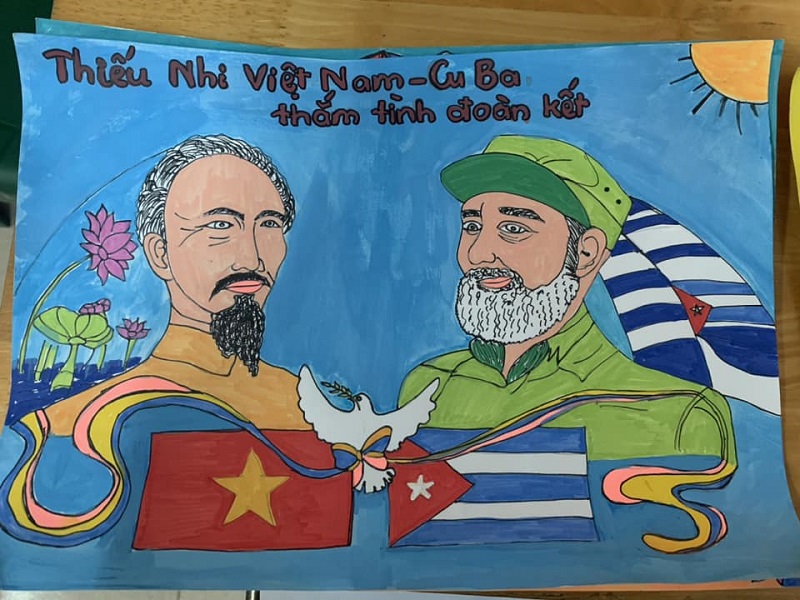 Hình vẽ thiếu nhi Việt Nam Cuba tình đoàn kết keo sơn