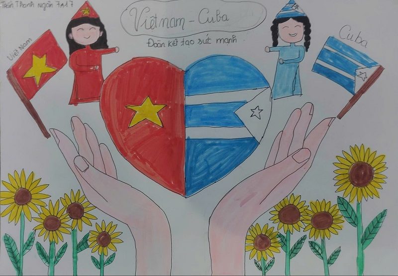 Mẫu tranh thiếu nhi Việt Nam Cuba dễ vẽ, ý nghĩa