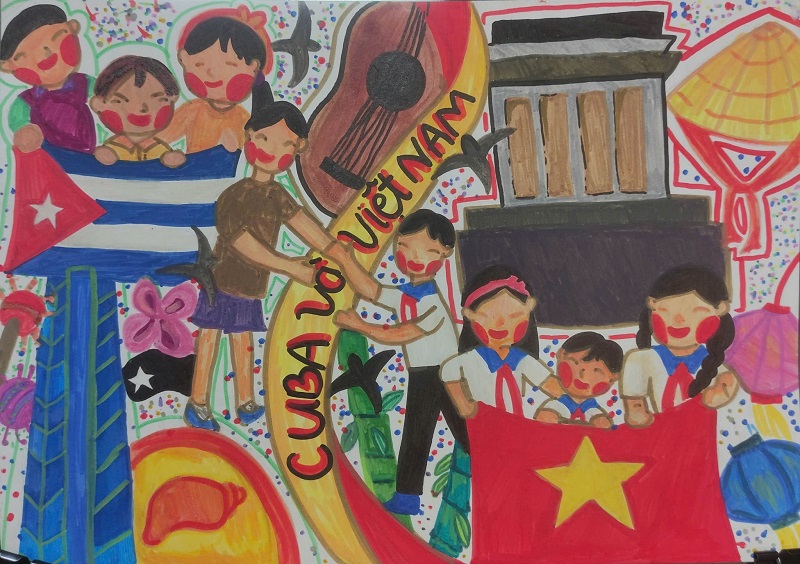 Vẽ thiếu nhi Việt Nam Cuba vui chơi bên nhau