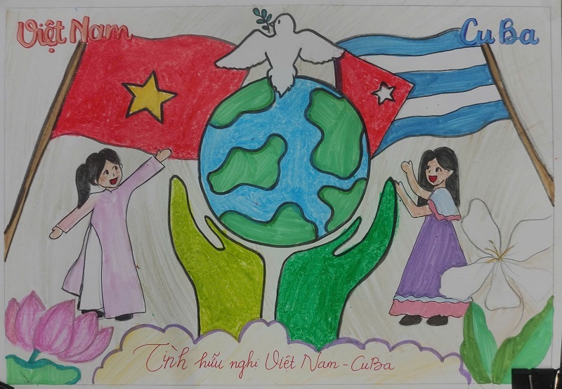 Tranh vẽ thiếu nhi Việt Nam Cuba rực rỡ màu sắc