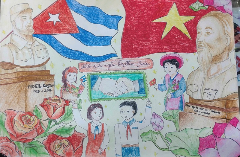 Vẽ tranh thiếu nhi Việt Nam Cuba thắp sáng tình bạn