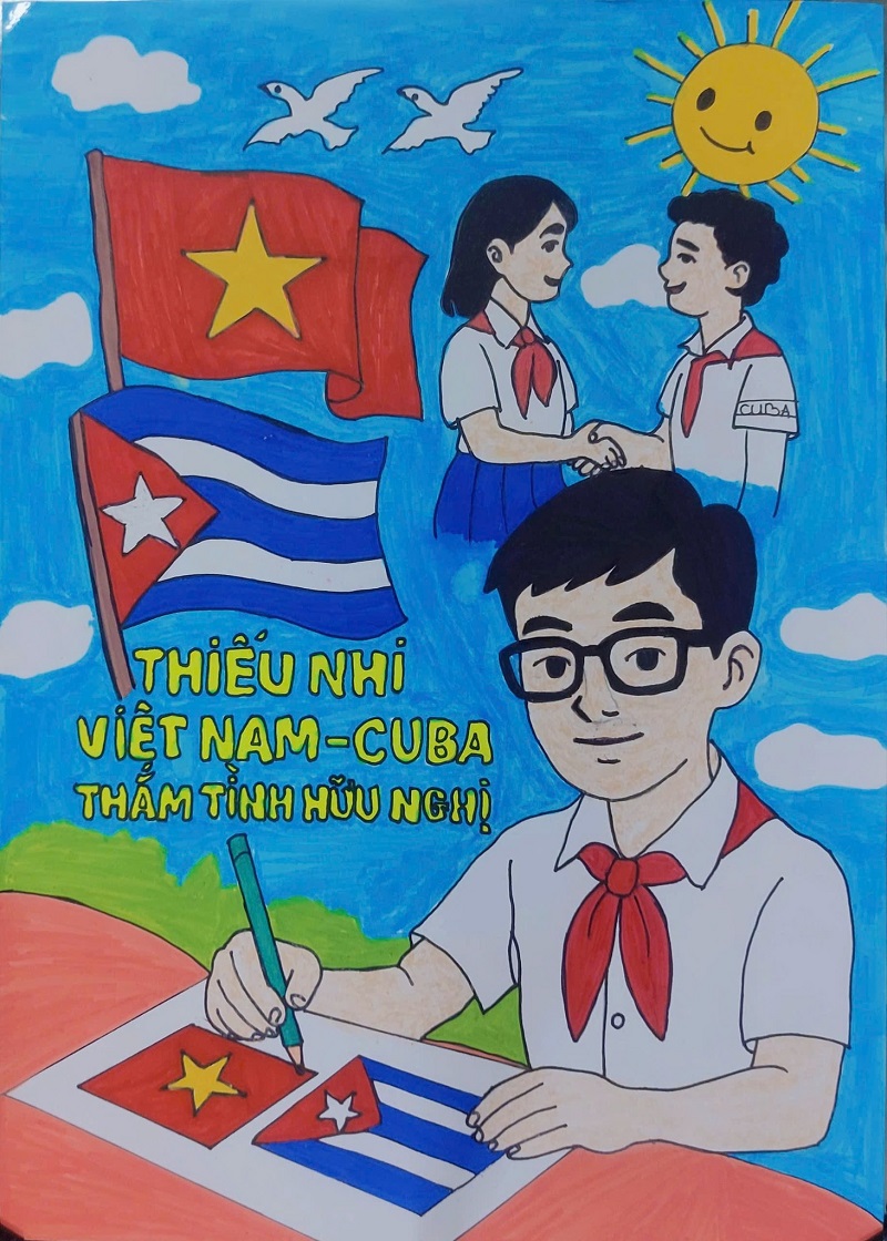 Vẽ thiếu nhi Việt Nam Cuba xây ước mơ hòa bình