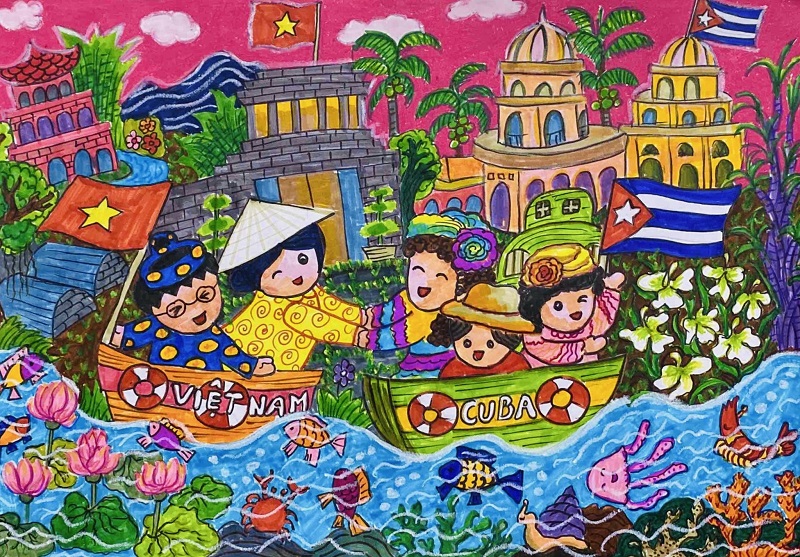 Hình vẽ thiếu nhi Việt Nam Cuba đang vui chơi