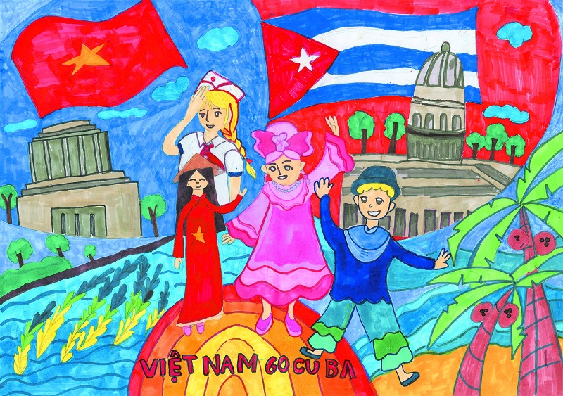 Ý tưởng tranh thiếu nhi Việt Nam Cuba đoàn kết