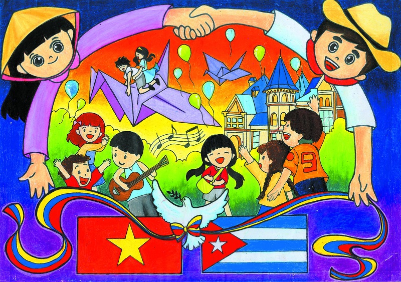 Vẽ thiếu nhi Việt Nam Cuba thân thiết như anh em