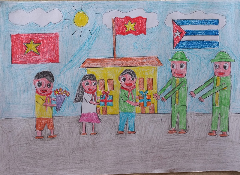 Vẽ tranh thiếu nhi Việt Nam Cuba đoàn kết hữu nghị