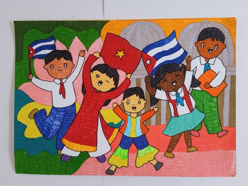 Bức vẽ thiếu nhi Việt Nam Cuba tình bạn đẹp