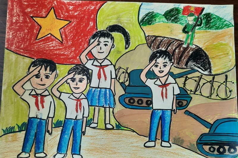Tranh học sinh thể hiện tinh thần yêu nước