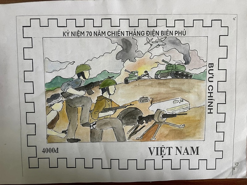 Tranh vẽ bộ đội hành quân trong chiến dịch Điện Biên