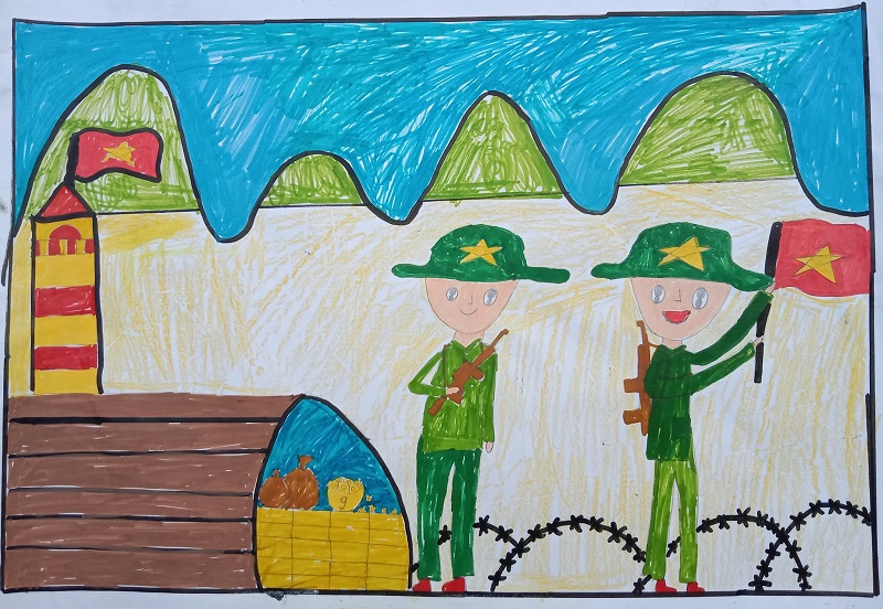 Tranh vẽ 2 chú bồ đội