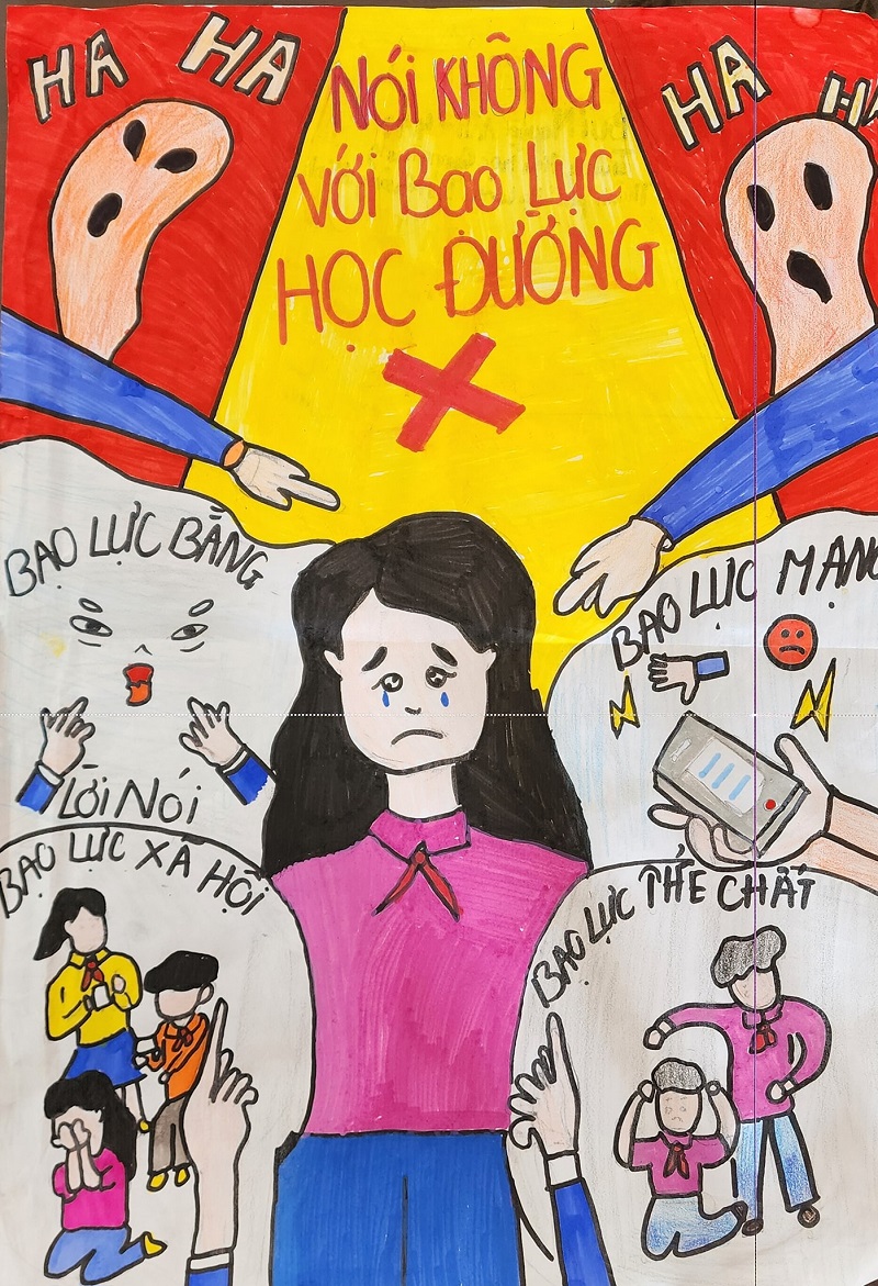 Tranh thiếu nhi vẽ về chống bạo lực học đường ấn tượng