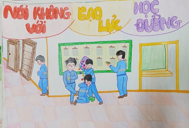 Vẽ tranh chủ đề không bạo lực học đường sáng tạo