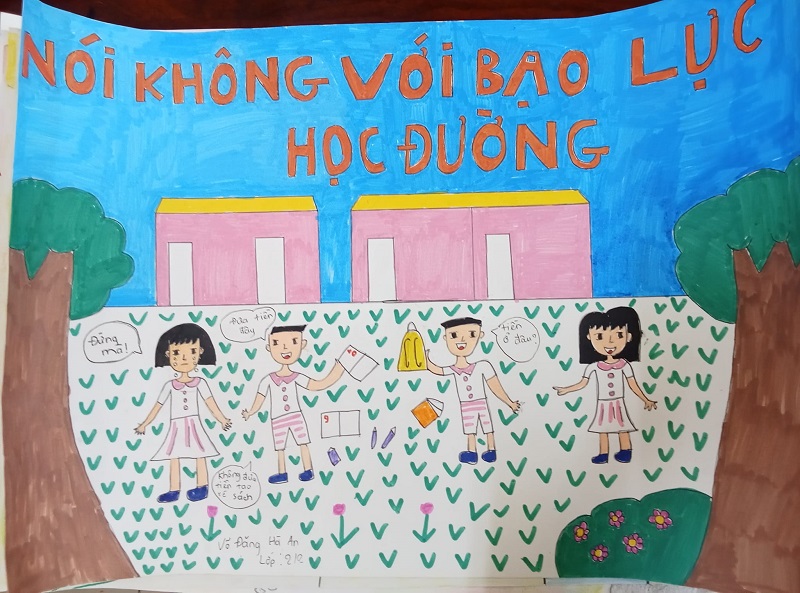 Bức vẽ thể hiện thông điệp nói không với bạo lực học đường