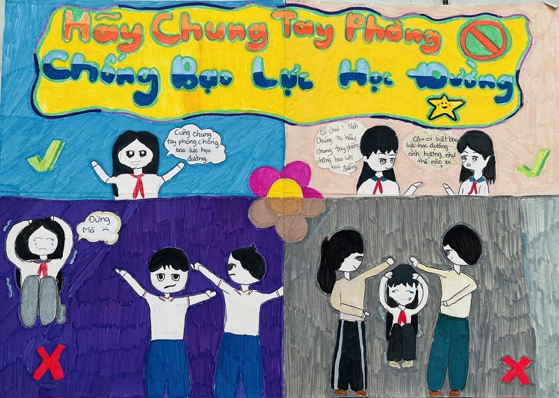 Bức tranh học sinh đoàn kết chống bạo lực học đường