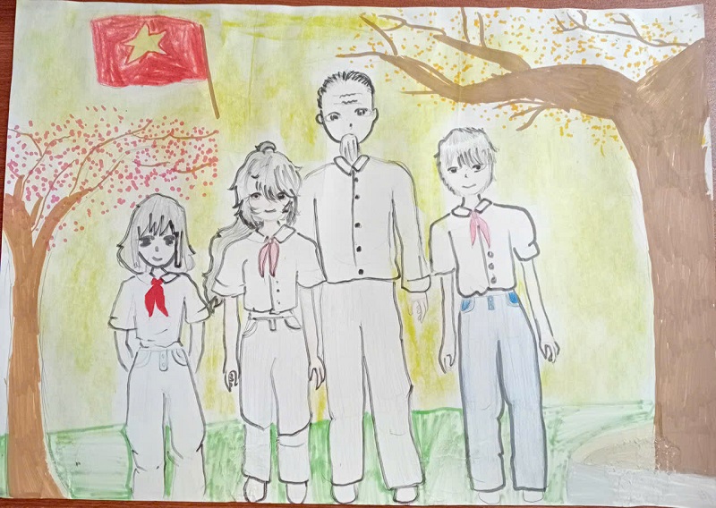 Thiếu nhi vẽ tranh tri ân Bác Hồ kính yêu
