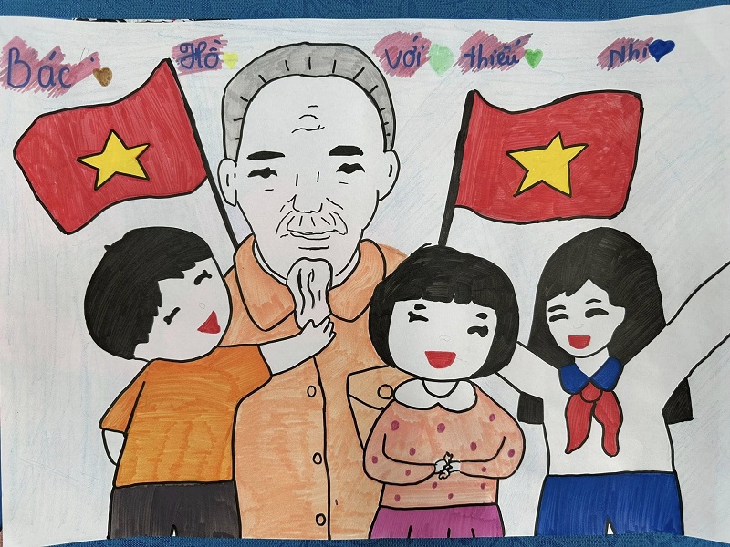 Học sinh tiểu học vẽ tranh về Bác Hồ thân thương
