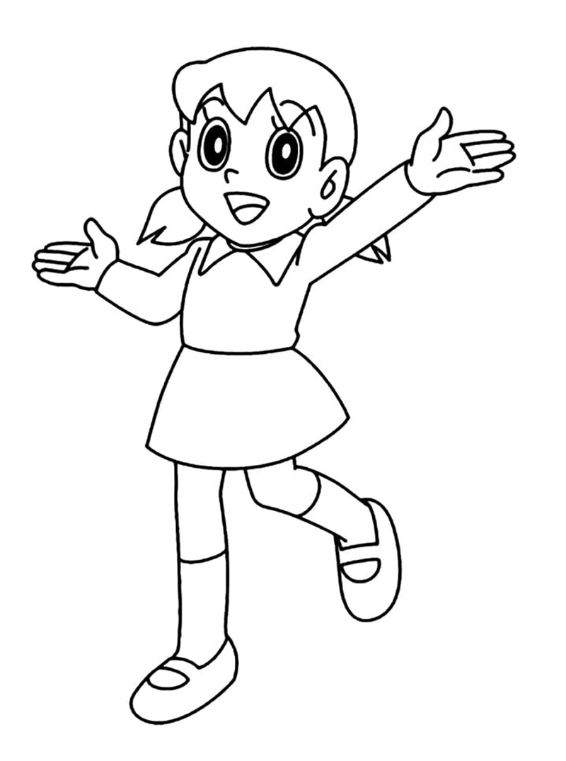 Xuka đứng bên Doraemon