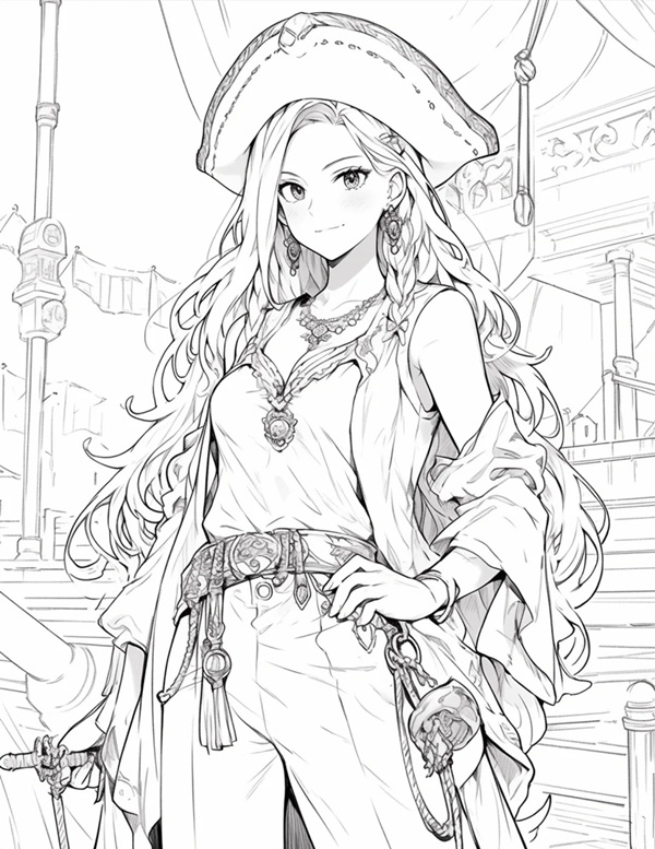 Hình tô màu anime girl có sừng
