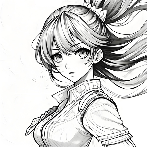 Tranh tô màu anime girl cầm katana