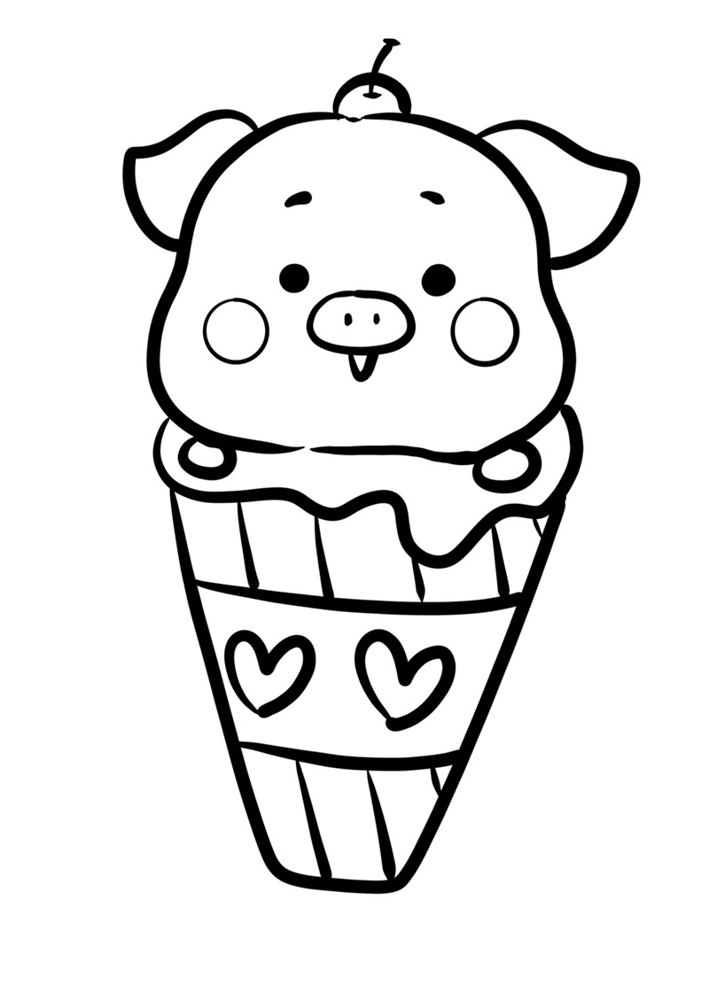 Tranh tô màu đồ ăn hình chú lợn cute