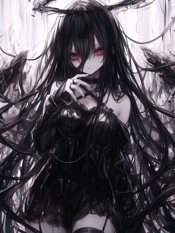 Ác quỷ anime nữ ngầu tóc đen dài