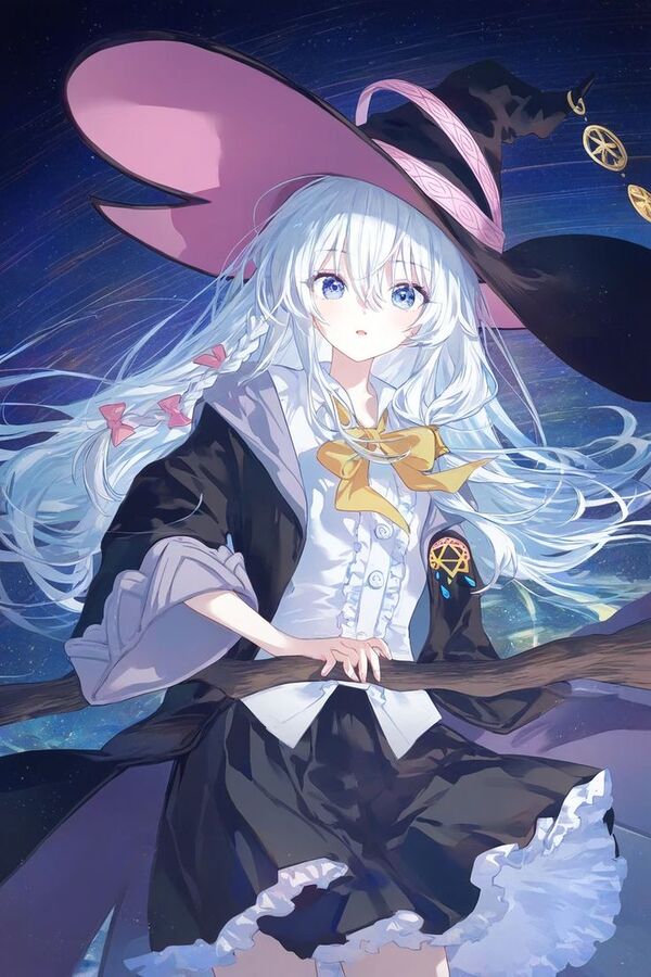 Anime phù thủy bay trên trời đêm