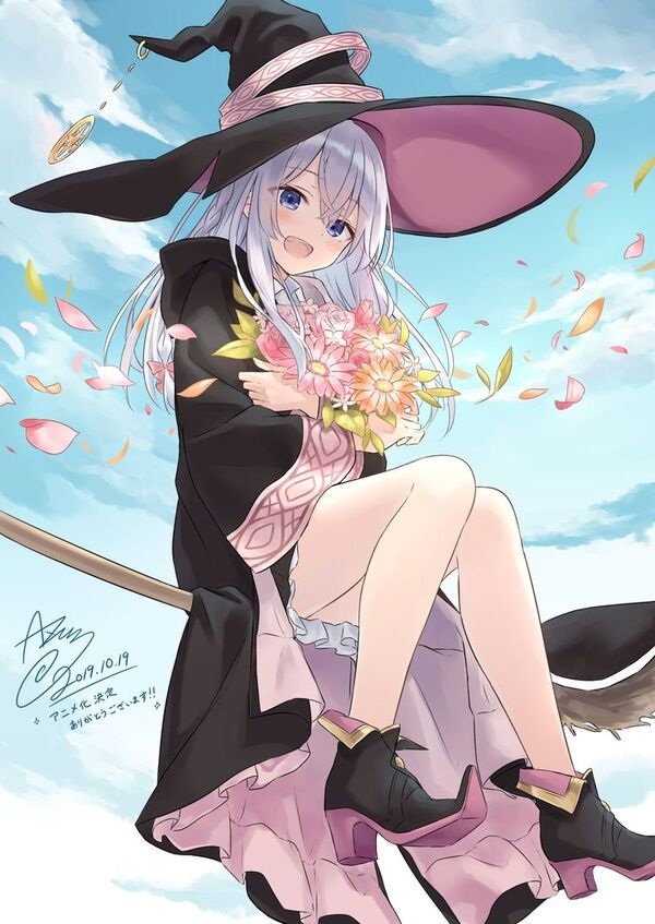 Anime phù thủy cưỡi chổi ngang bầu trời