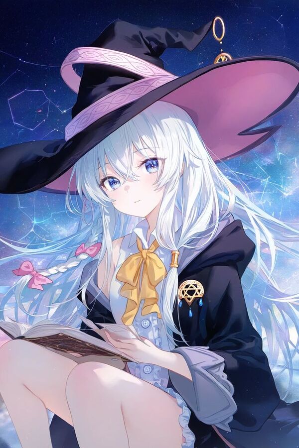 Anime phù thủy đứng dưới ánh trăng