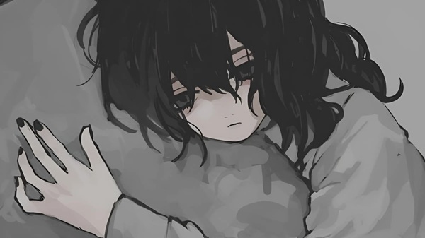 Ảnh cô gái anime buồn khóc trắng đen