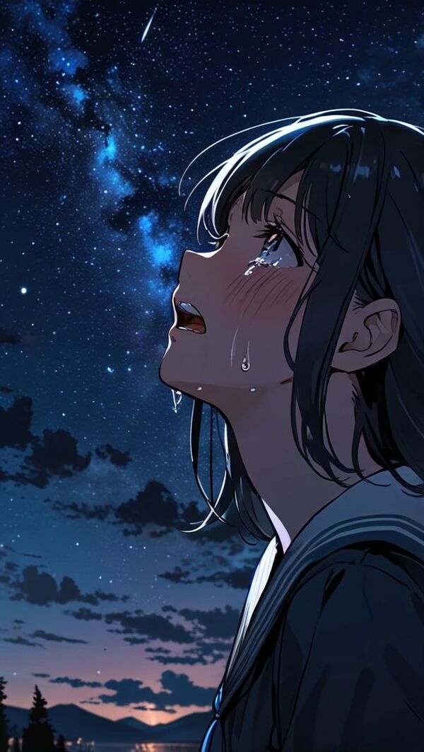 Anime buồn khóc trắng đen nhìn trời