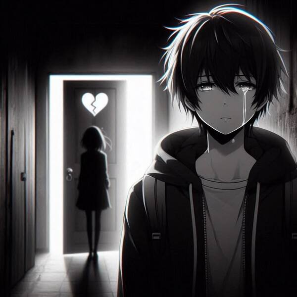 Anime trắng đen buồn khóc trong bóng tối