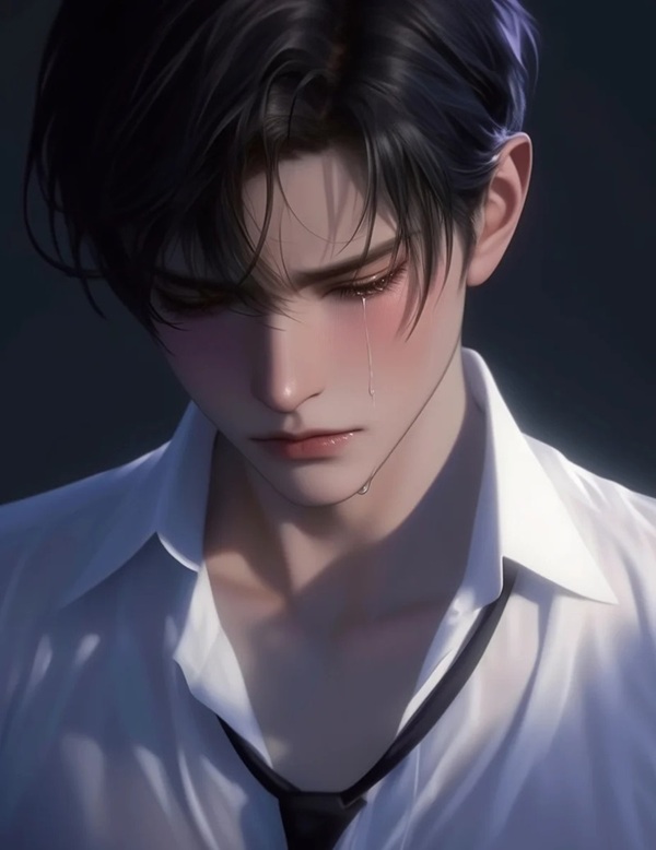 Chàng trai anime trắng đen buồn khóc