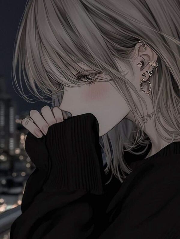 Cô gái anime buồn khóc trắng đen