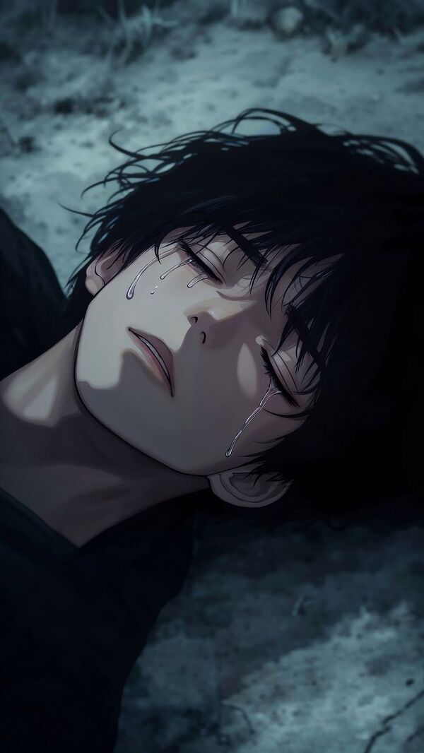Hình anime trắng đen buồn khóc nhẹ