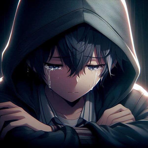 Hình trắng đen anime buồn khóc cô độc