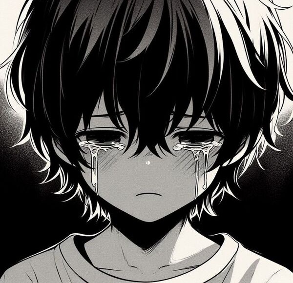 Hình trắng đen anime buồn khóc sâu lắng