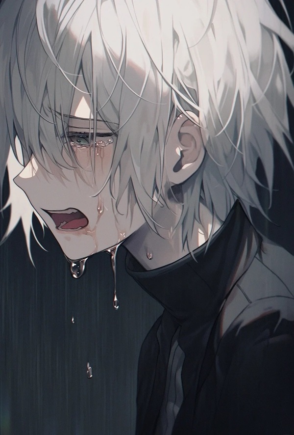 Nam anime buồn khóc trắng đen cô đơn