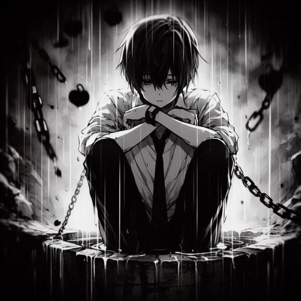 Nam anime trắng đen buồn khóc gục đầu