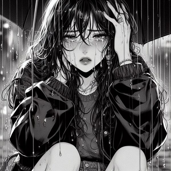 Nhân vật anime buồn khóc trắng đen lạnh