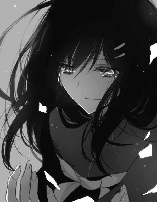 Nhân vật anime trắng đen buồn khóc sâu