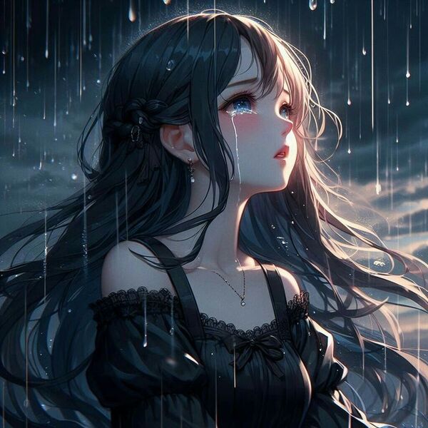 Nhân vật anime trắng đen cô đơn khóc