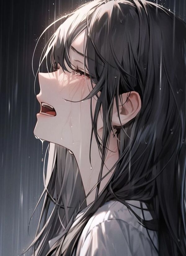Nữ anime trắng đen buồn khóc lặng im