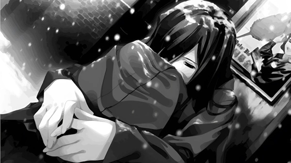 Tranh anime buồn khóc tông trắng đen