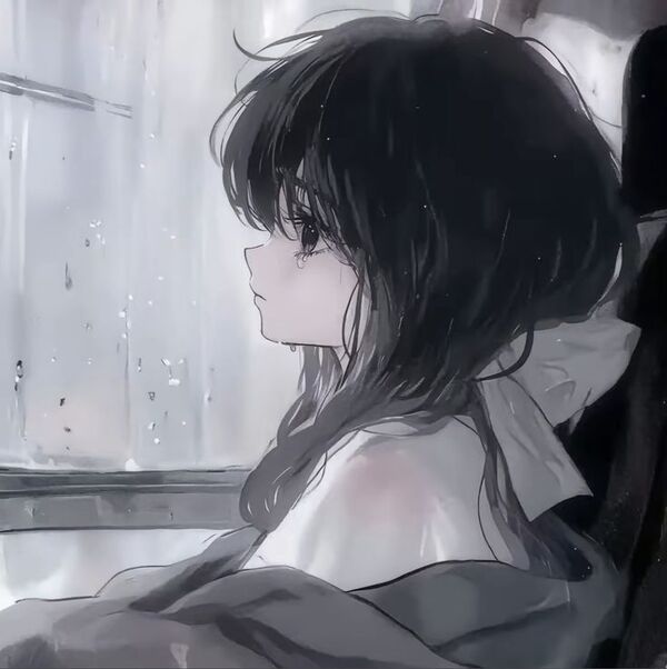 Tranh trắng đen anime buồn khóc trầm tư